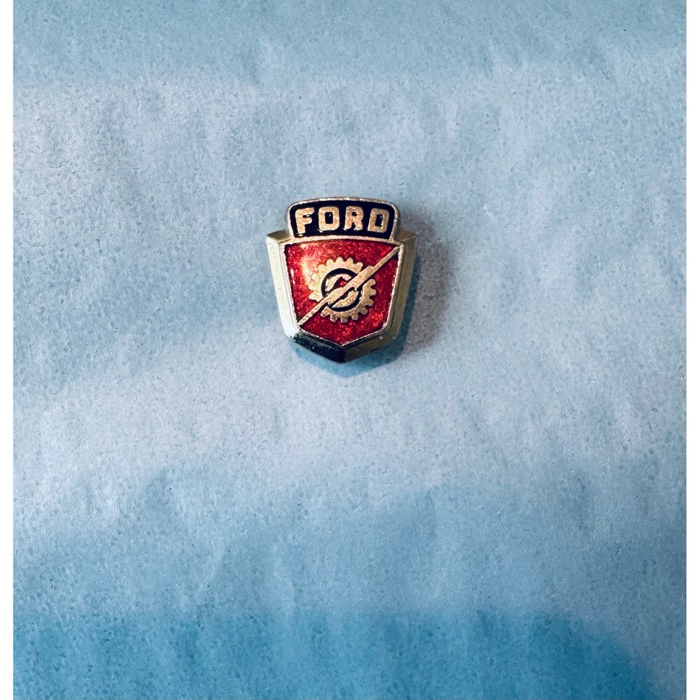 Vintage Ford Motor Company Lapel Pin Red Enamel Gear Lightning Bolt Logo Hat Tac
